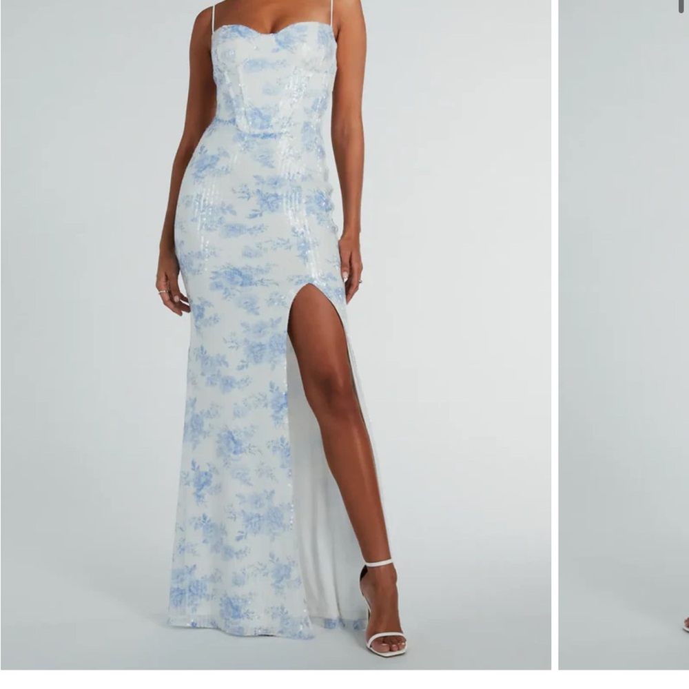 Elegant Corrine Corset A-Line Floral Sequin Formal Dress